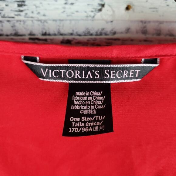 Victoria's Secret Red Satin Robe Heart Design Tie Closure, Ruffle Trim Romantic - Picture 3 of 9